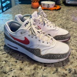 Nike Air Max 1 White and Red Sneakers